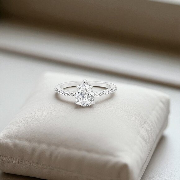 Pear-Shaped CZ Engagement Ring in 925 Sterling Silver - Picture 1 of 3